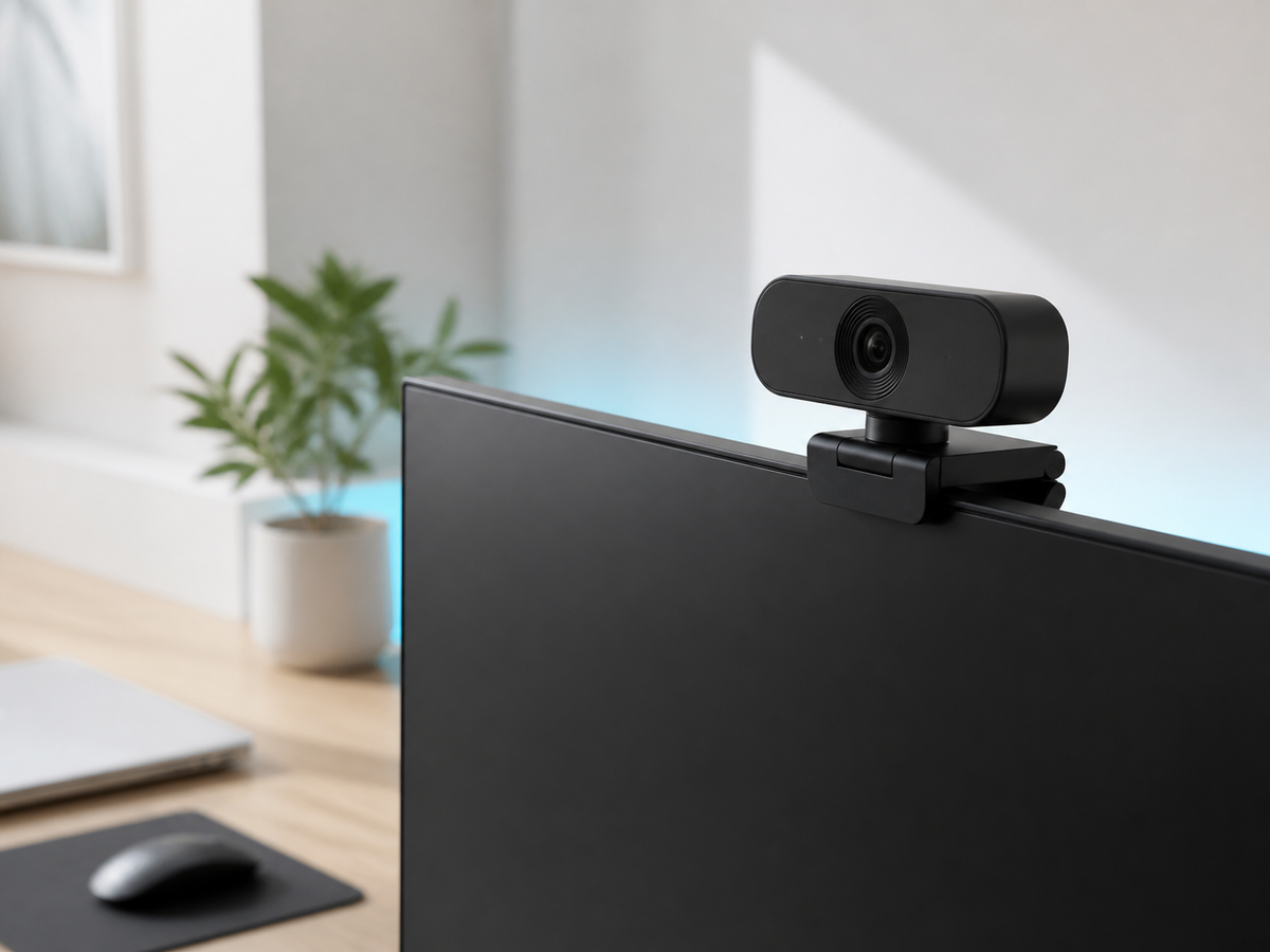 Webcam on a clean modern desktop setup