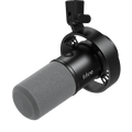 Black FIFINE K688 USB/XLR dynamic microphone in its round shock mount
