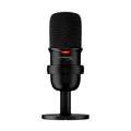 Black HyperX SoloCast USB-C microphone on its adjustable stand