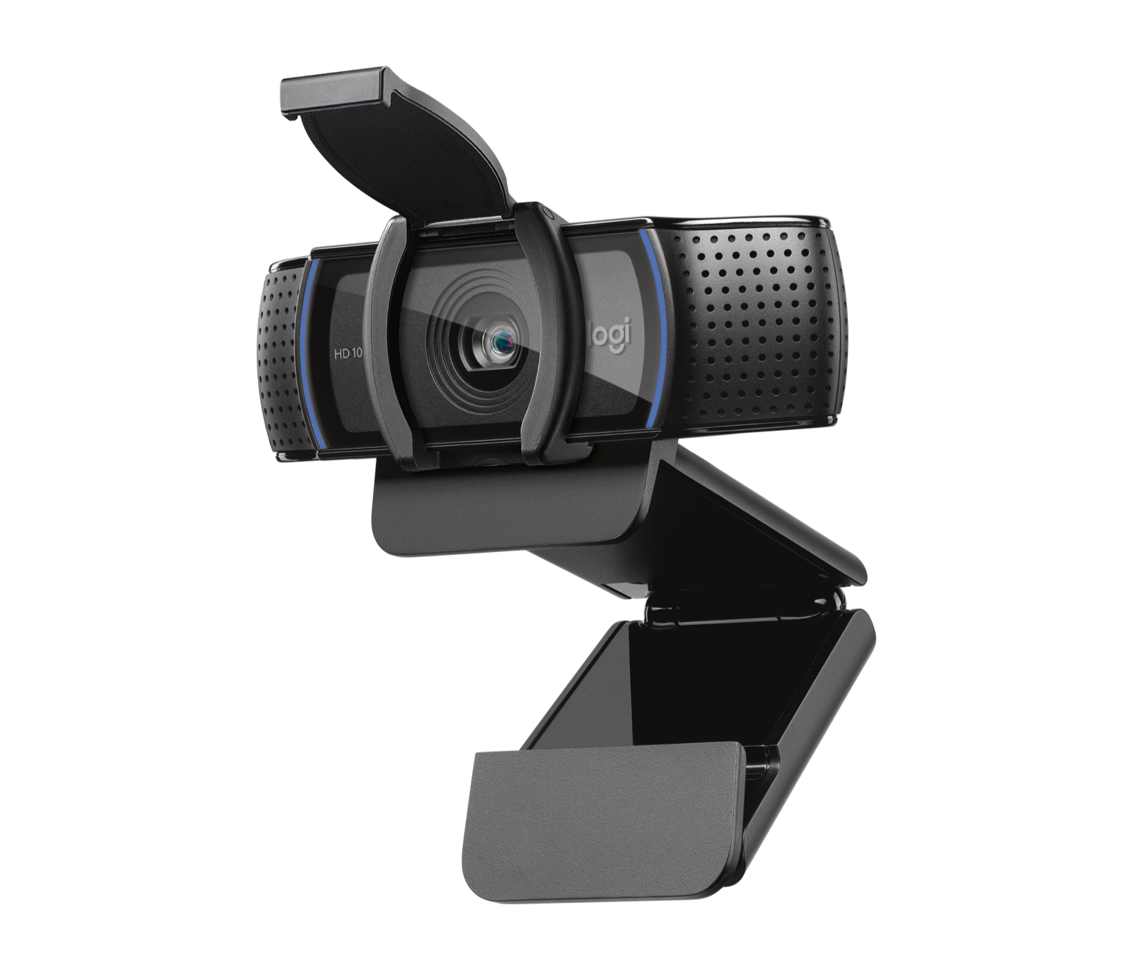 Black Logitech C920s PRO Full HD webcam facing forward with privacy shutter