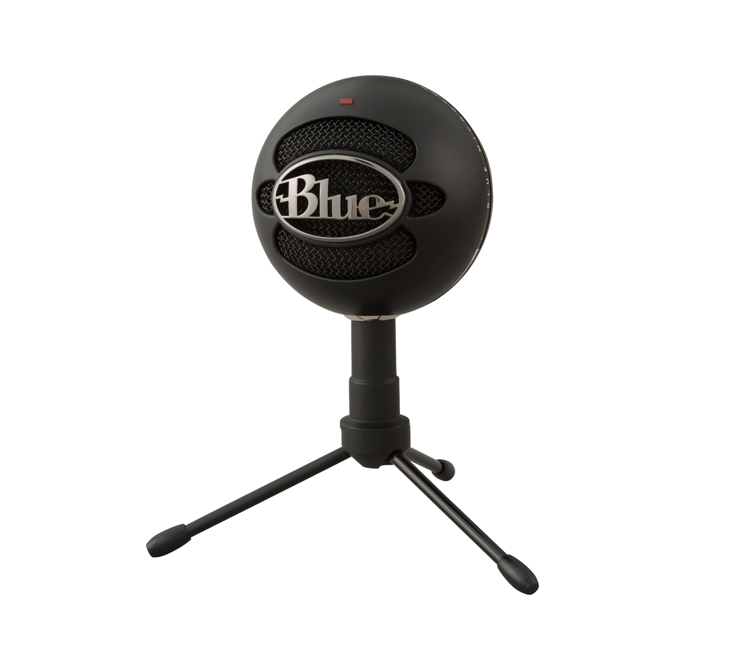 Black Logitech Snowball iCE USB microphone on its adjustable desktop stand