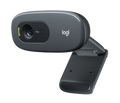 Black Logitech C270 HD webcam facing forward on its universal clip