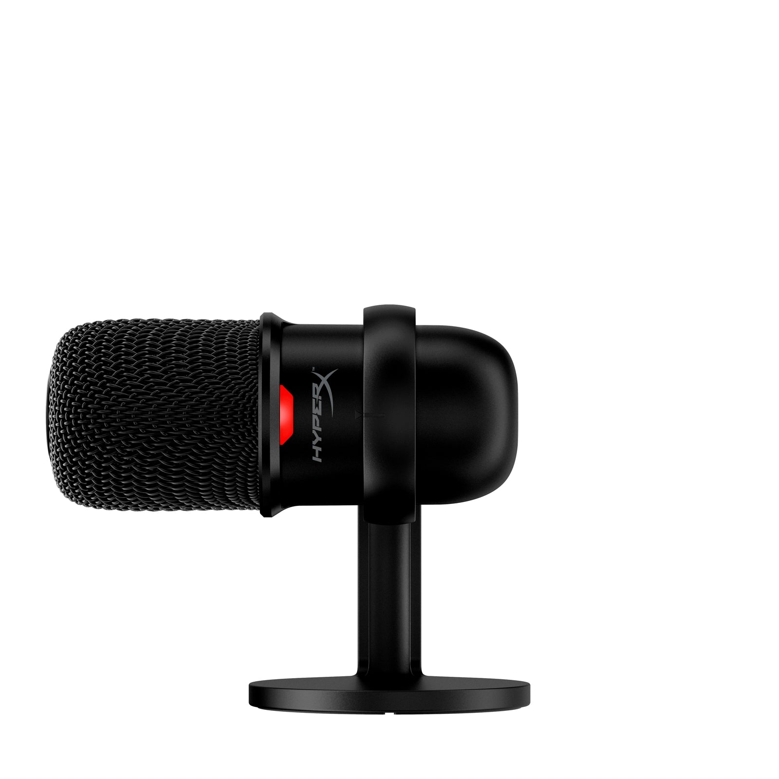 Black HyperX SoloCast USB-C Cardioid Microphone with Tap-to-Mute — side