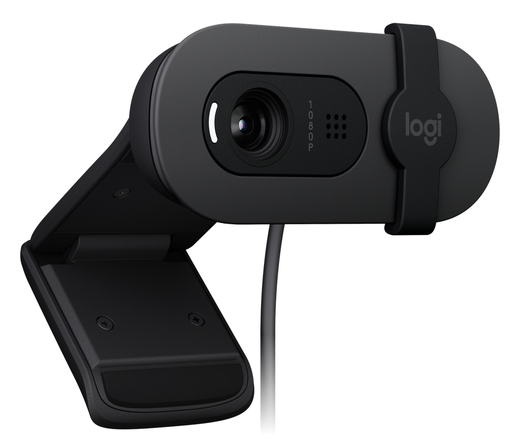 Graphite Logitech BRIO 100 Full HD Webcam with Privacy Shutter — three-quarter