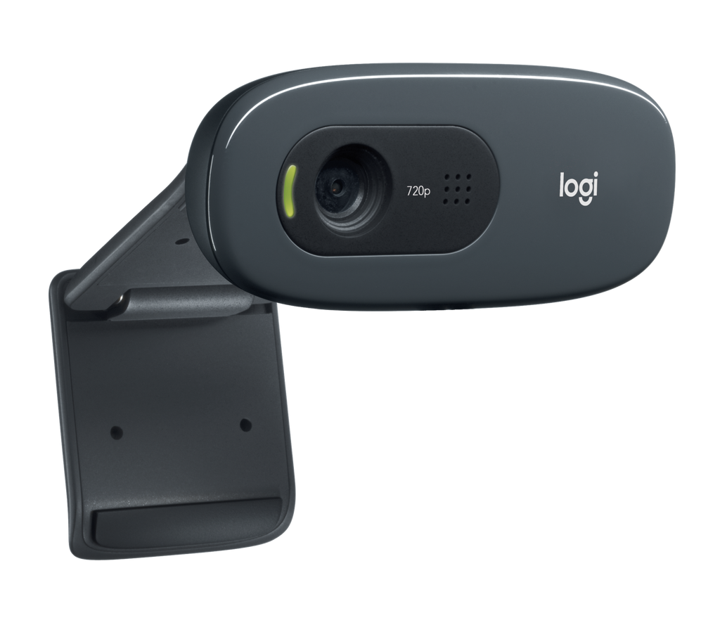 Black Logitech C270 HD Webcam with Built-In Microphone — three-quarter