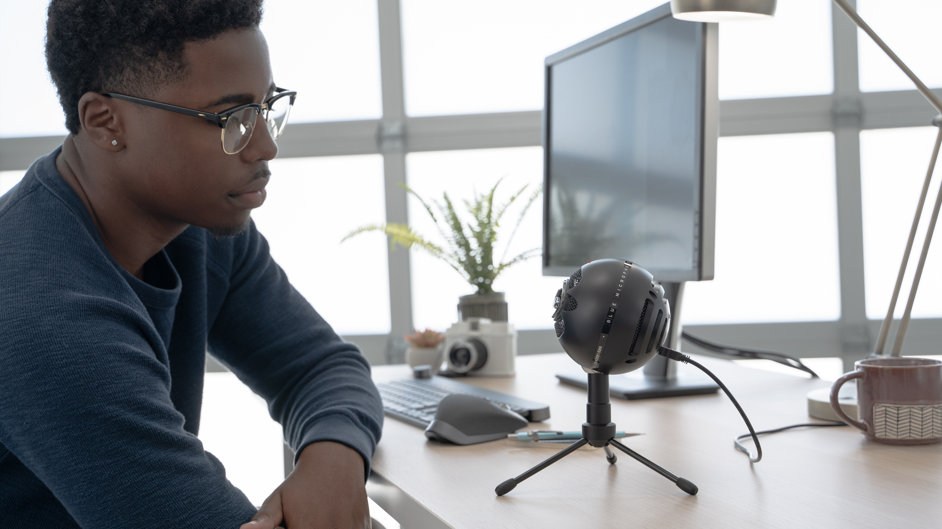 Black Logitech Snowball iCE Cardioid USB Microphone — lifestyle