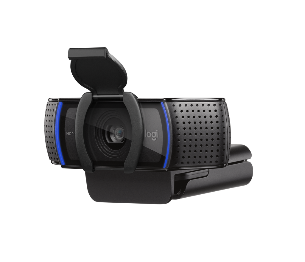 Black Logitech C920s PRO Full HD Webcam with Privacy Shutter — three-quarter