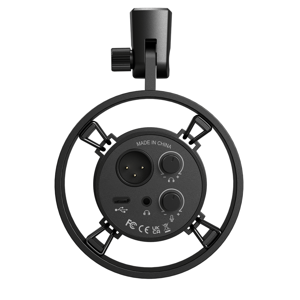 Black FIFINE AmpliTank K688 USB/XLR Dynamic Microphone with Shock Mount — underside