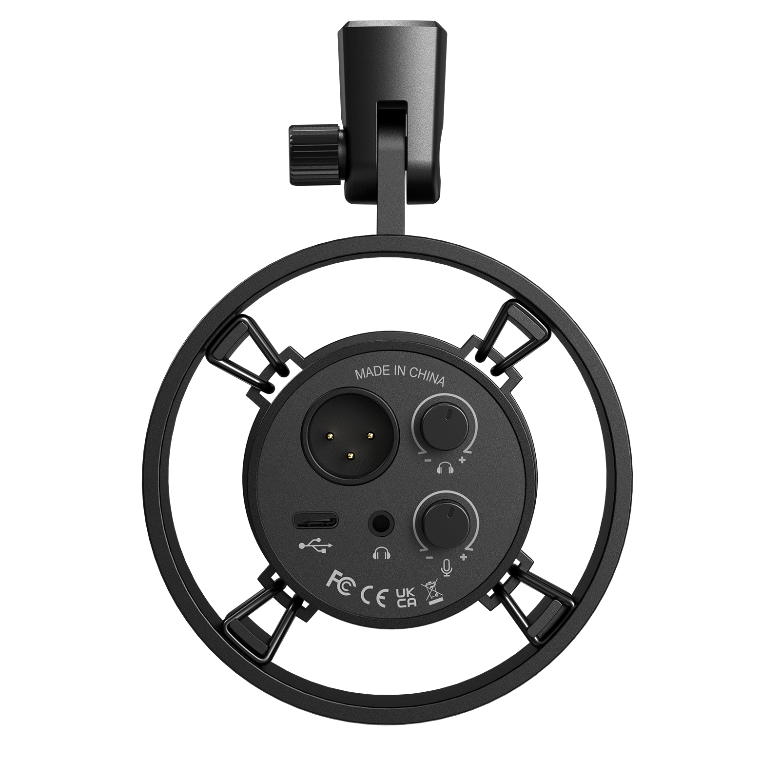 Black FIFINE AmpliTank K688 USB/XLR Dynamic Microphone with Shock Mount — underside