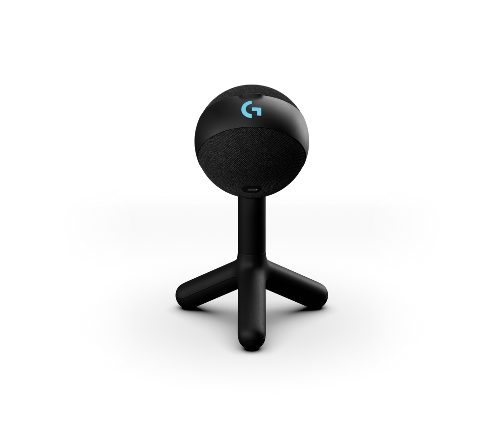 Black Logitech G Yeti Orb USB microphone on its desktop stand
