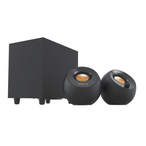Black Creative Pebble Plus 2.1 USB desktop speaker system with both satellites and subwoofer