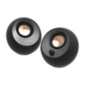 Black Creative Pebble V3 USB-C Bluetooth desktop speaker pair viewed from the front