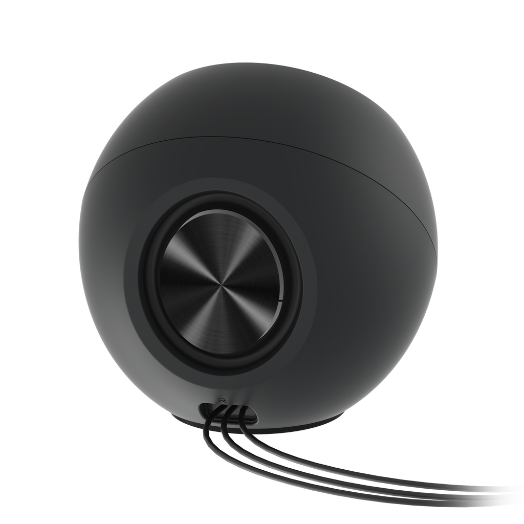 Black Creative Pebble V2 USB-C Desktop Speakers with Gain Switch — rear