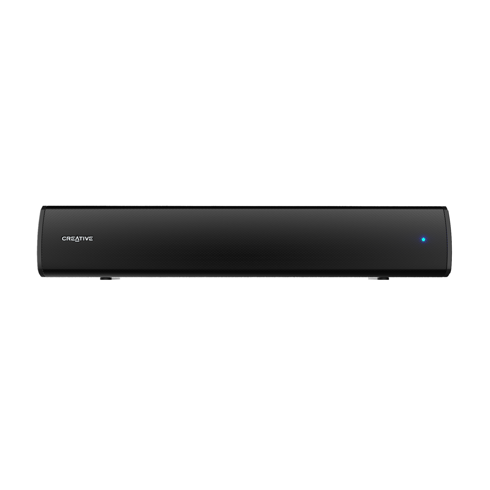 Creative Stage Air V2 compact Black soundbar positioned below a monitor