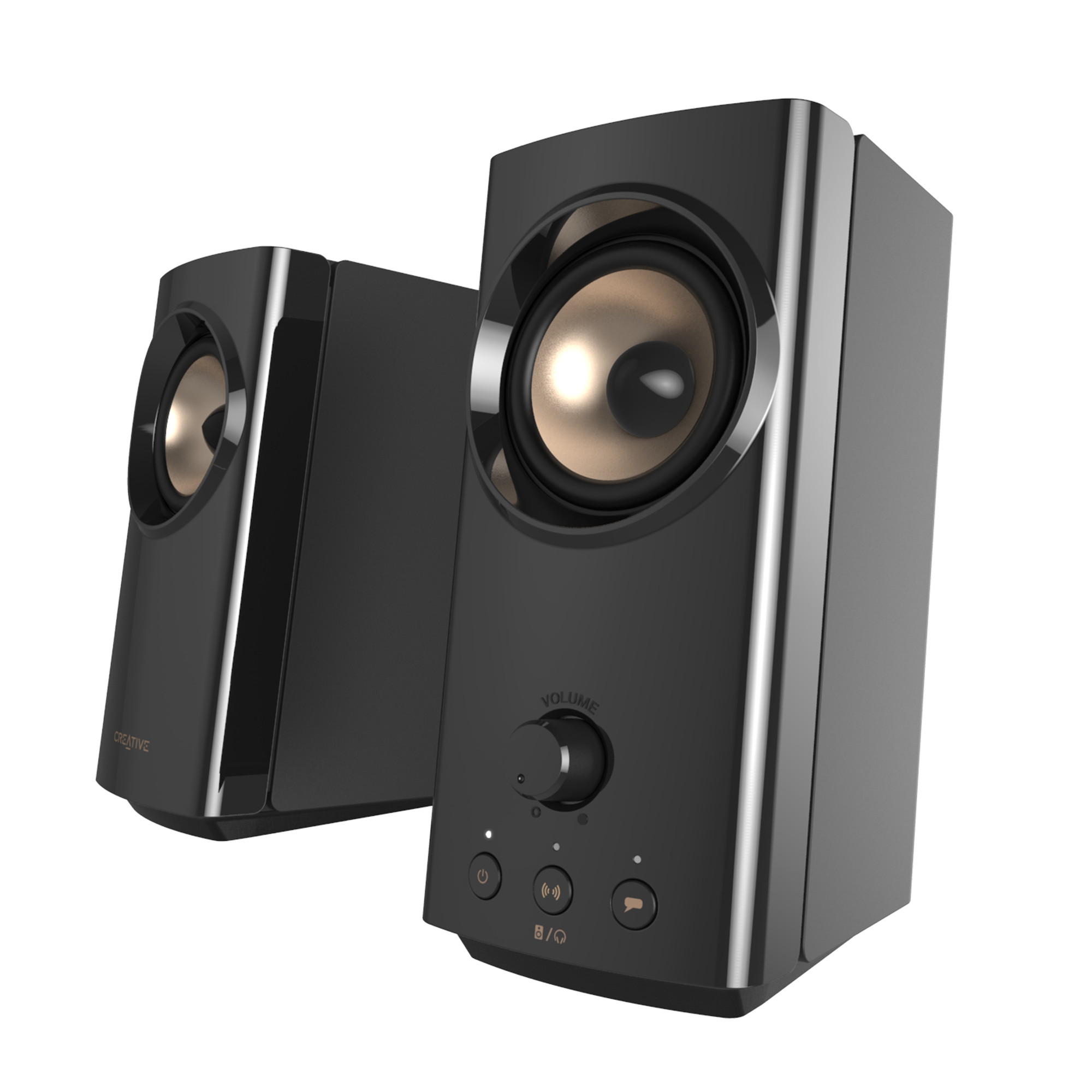 Black Creative T60 Compact Hi-Fi Desktop Speakers — three-quarter