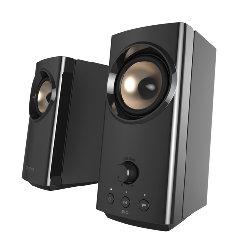 Black Creative T60 Compact Hi-Fi Desktop Speakers — three-quarter