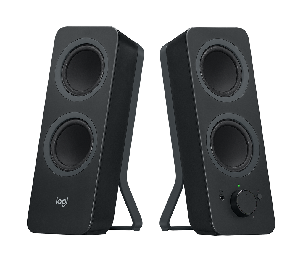 Black Logitech Z207 Bluetooth Stereo Computer Speakers — three-quarter