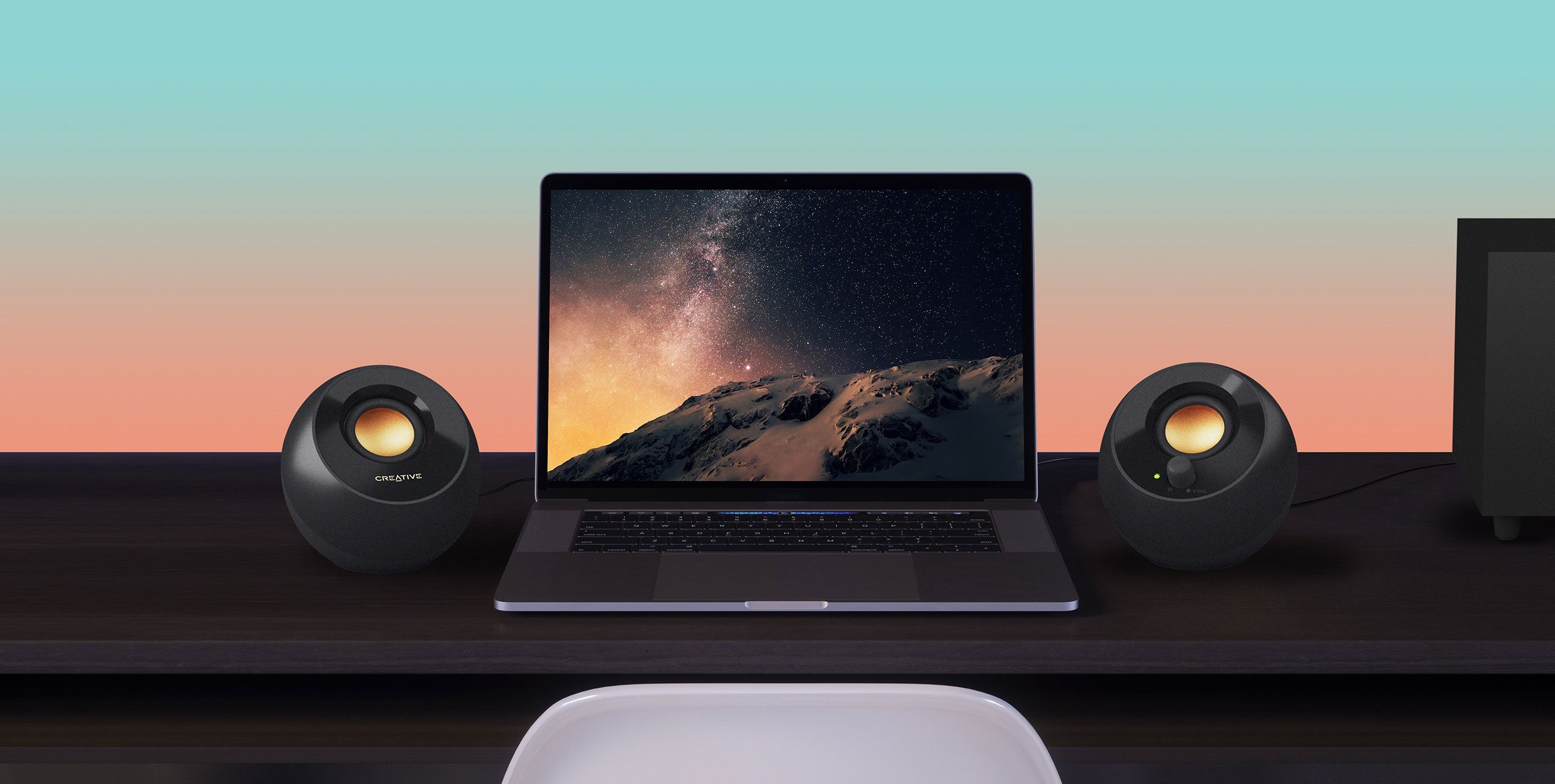 Black Creative Pebble Plus 2.1 USB Desktop Speakers with Subwoofer — lifestyle