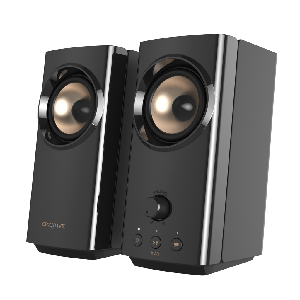 Black Creative T60 Compact Hi-Fi Desktop Speakers — front-detail