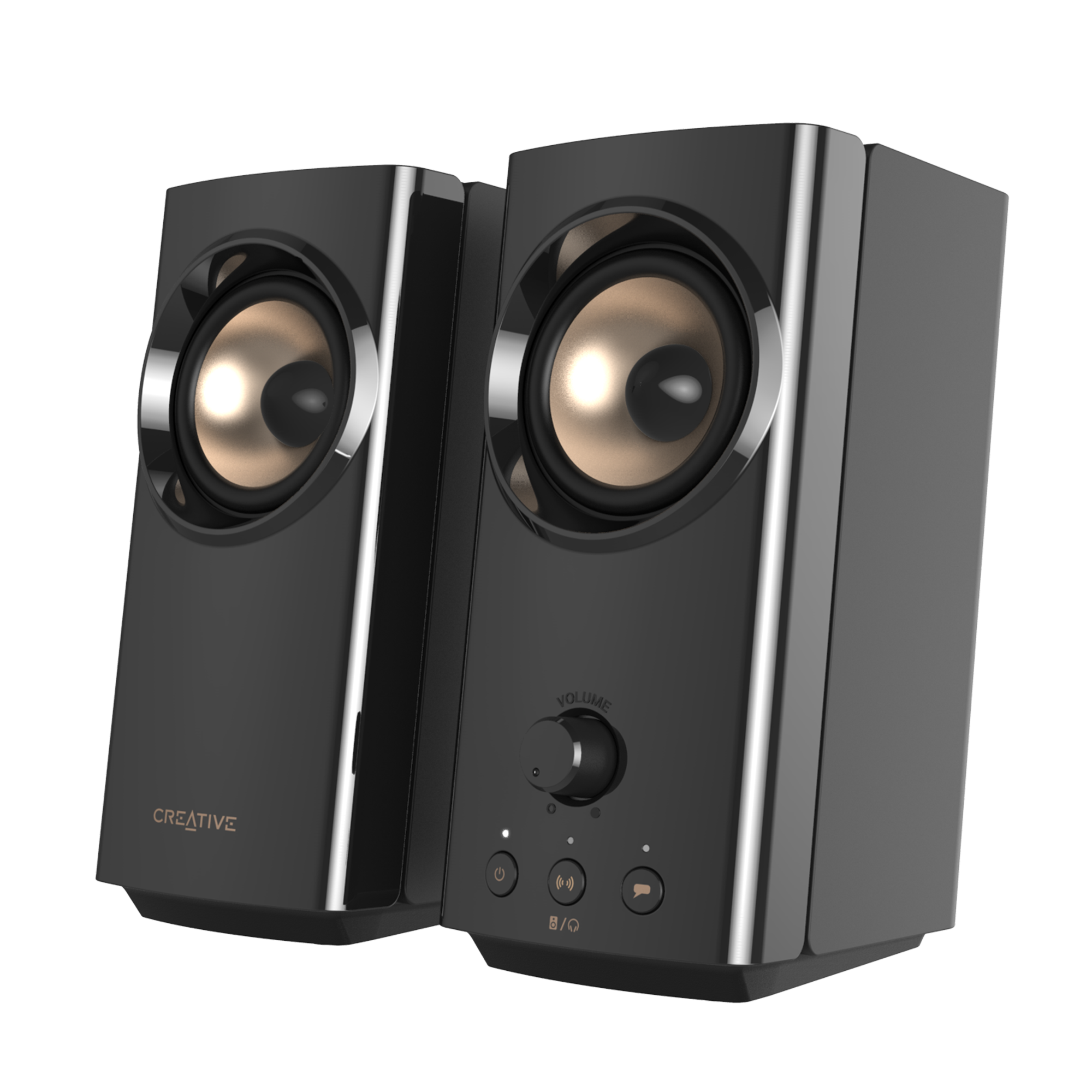 Black Creative T60 Compact Hi-Fi Desktop Speakers — front-detail