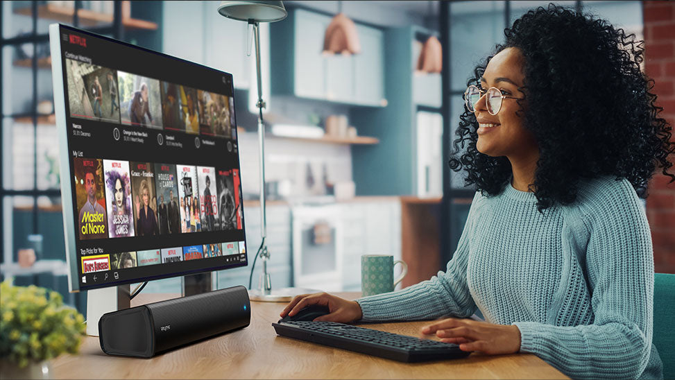 Black Creative Stage Air V2 USB/Bluetooth Desktop Soundbar — lifestyle