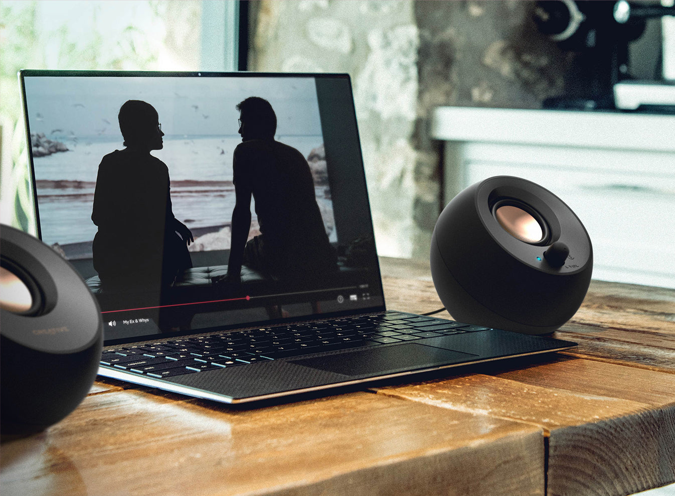 Creative Pebble V3 Black USB-C Bluetooth Desktop Speakers — lifestyle