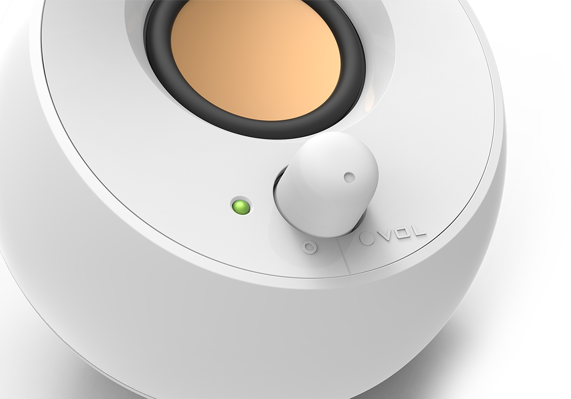 White Creative Pebble 2.0 USB Desktop Speakers — detail